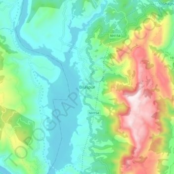 Mappa topografica Bilaspur, altitudine, rilievo