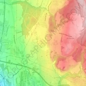 Mappa topografica Grand-Mont, altitudine, rilievo