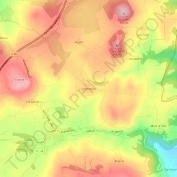 Mappa topografica Commeaux, altitudine, rilievo