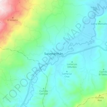 Mappa topografica Sutamarchán, altitudine, rilievo