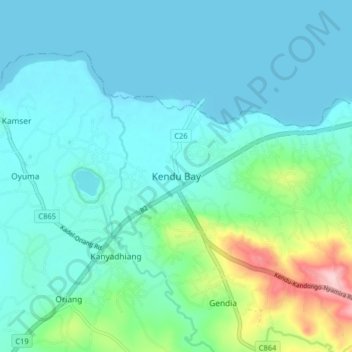 Mappa topografica Kendu Bay, altitudine, rilievo