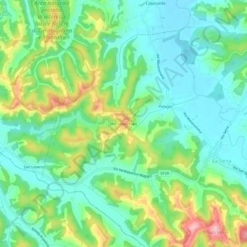 Mappa topografica Montebicchieri, altitudine, rilievo