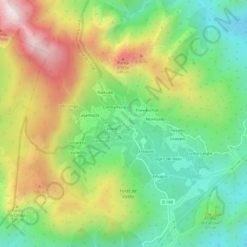 Mappa topografica Pianiccia, altitudine, rilievo
