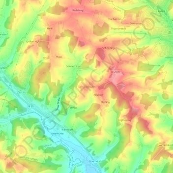 Mappa topografica Schildthurn, altitudine, rilievo