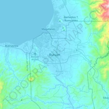 Mappa topografica Butuan, altitudine, rilievo
