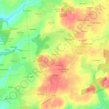 Mappa topografica Kerdaniel, altitudine, rilievo