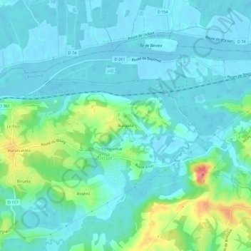 Mappa topografica Burgada, altitudine, rilievo