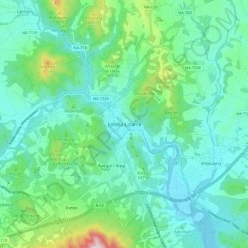 Mappa topografica Estella-Lizarra, altitudine, rilievo