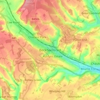 Mappa topografica Berkhamsted, altitudine, rilievo
