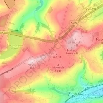 Mappa topografica Pole Moor, altitudine, rilievo