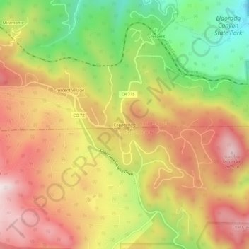Mappa topografica Copperdale, altitudine, rilievo