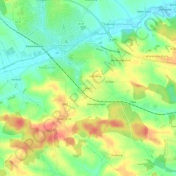 Mappa topografica Irlach, altitudine, rilievo