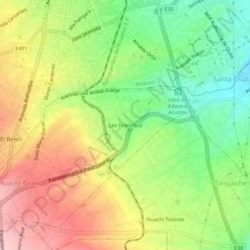 Mappa topografica San Francisco, altitudine, rilievo