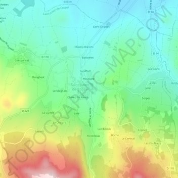 Mappa topografica Le Viallard, altitudine, rilievo