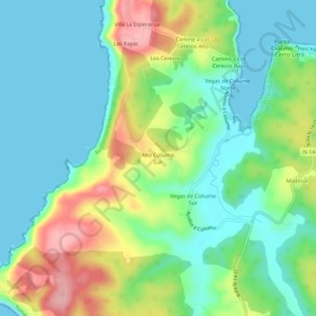 Mappa topografica Alto Coliumo Sur, altitudine, rilievo