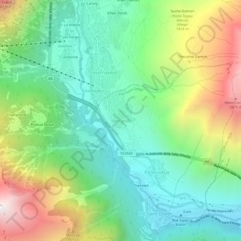 Mappa topografica Verrand, altitudine, rilievo