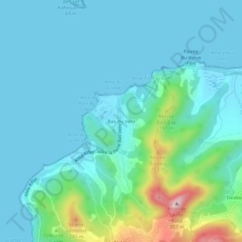 Mappa topografica Bas du Vent, altitudine, rilievo