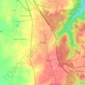 Mappa topografica Vieirinhos, altitudine, rilievo