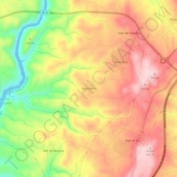 Mappa topografica Montinho, altitudine, rilievo