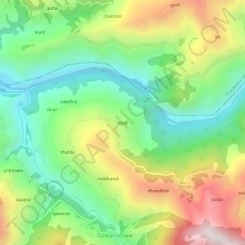 Mappa topografica byali, altitudine, rilievo