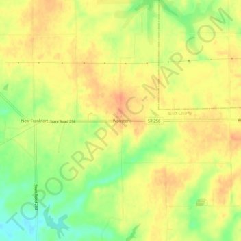 Mappa topografica Wooster, altitudine, rilievo