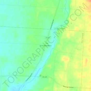 Mappa topografica South Woodbury, altitudine, rilievo