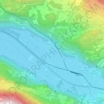 Mappa topografica Hüsen, altitudine, rilievo