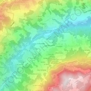 Mappa topografica Rovinella, altitudine, rilievo