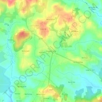 Mappa topografica Croaz an Herry, altitudine, rilievo