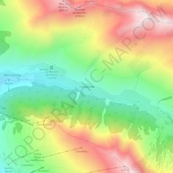 Mappa topografica Fontgillarde, altitudine, rilievo