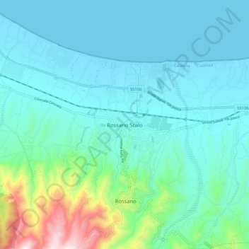 Mappa topografica Rossano Scalo, altitudine, rilievo