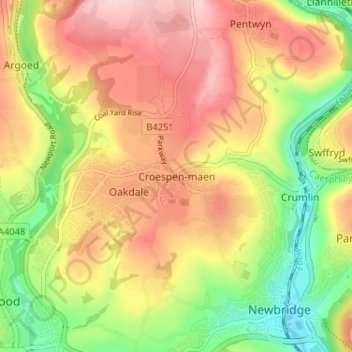Mappa topografica Croespen-maen, altitudine, rilievo