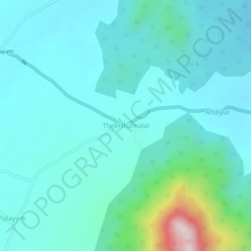 Mappa topografica Theerthamalai, altitudine, rilievo