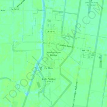 Mappa topografica Jones Addition Colonia, altitudine, rilievo