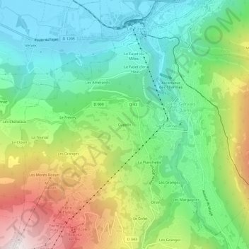 Mappa topografica Cupelin, altitudine, rilievo