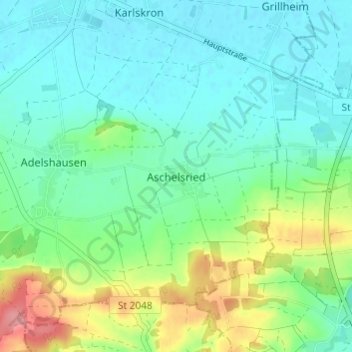 Mappa topografica Aschelsried, altitudine, rilievo