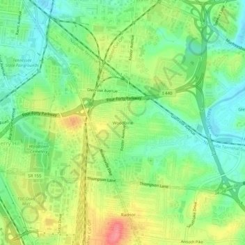 Mappa topografica Woodbine, altitudine, rilievo