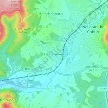 Mappa topografica Haarbrücken, altitudine, rilievo