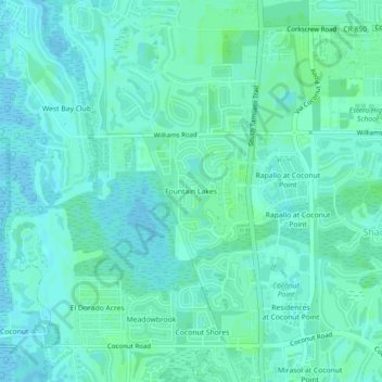 Mappa topografica Fountain Lakes, altitudine, rilievo