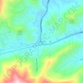 Mappa topografica Dellwood, altitudine, rilievo
