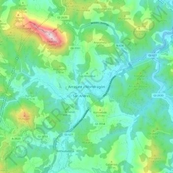 Mappa topografica Arrasate / Mondragón, altitudine, rilievo