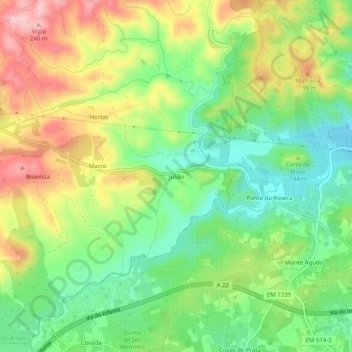 Mappa topografica Julião, altitudine, rilievo