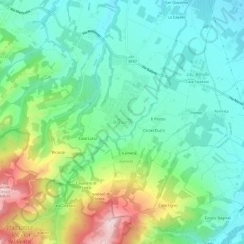 Mappa topografica Borzano, altitudine, rilievo