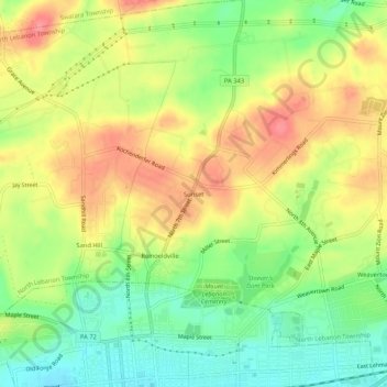 Mappa topografica Sunset, altitudine, rilievo