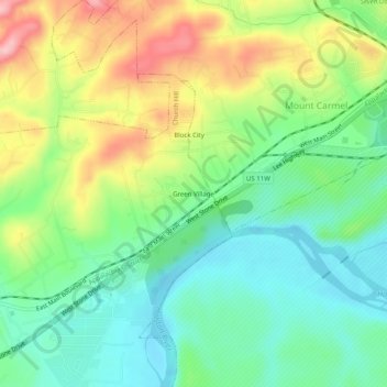 Mappa topografica Green Village, altitudine, rilievo