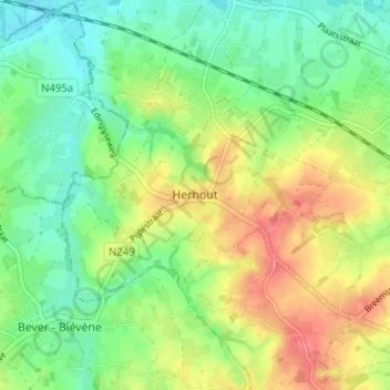 Mappa topografica Herhout, altitudine, rilievo