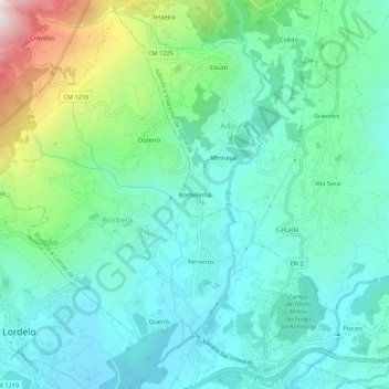 Mappa topografica Borbelinha, altitudine, rilievo