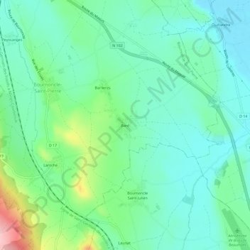 Mappa topografica Bard, altitudine, rilievo