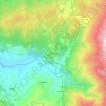 Mappa topografica Carrapuços, altitudine, rilievo