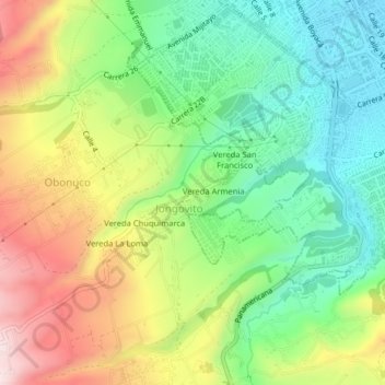 Mappa topografica Vereda San Pedro, altitudine, rilievo